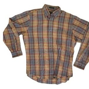 Vintage Neil Martin Mens Button Down Shirt Large Tan Plaid Long Sleeve Casual